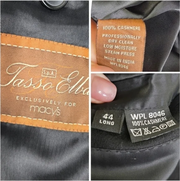 100% Cashmere Tasso Elba Blazer 44L for Black 2 Button Jacket Men's Macy's - Picture 4 of 14